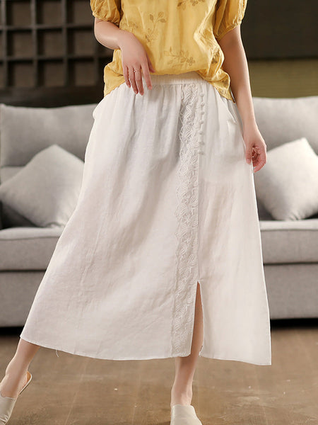 Summer Women Skirt Color Lace 100%Linen Pure FashionChic