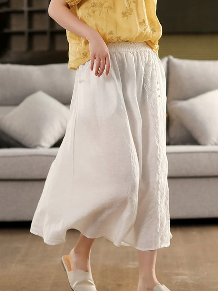 Summer Women Skirt Color Lace 100%Linen Pure FashionChic