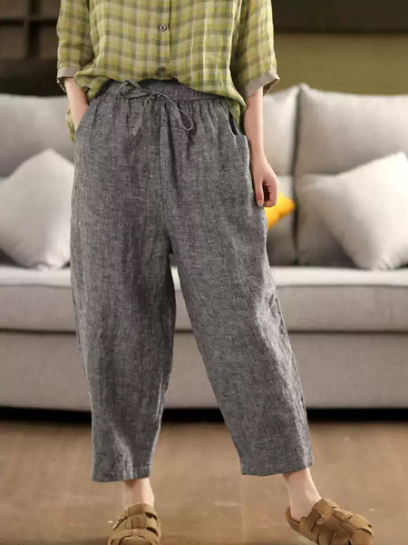 Women Retro Harem Summer Pants 100%Linen Color Pure FashionChic