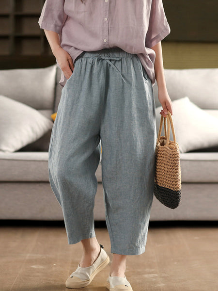 Women Retro Harem Summer Pants 100%Linen Color Pure FashionChic