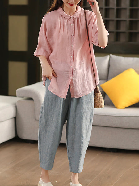 Women Retro Harem Summer Pants 100%Linen Color Pure FashionChic