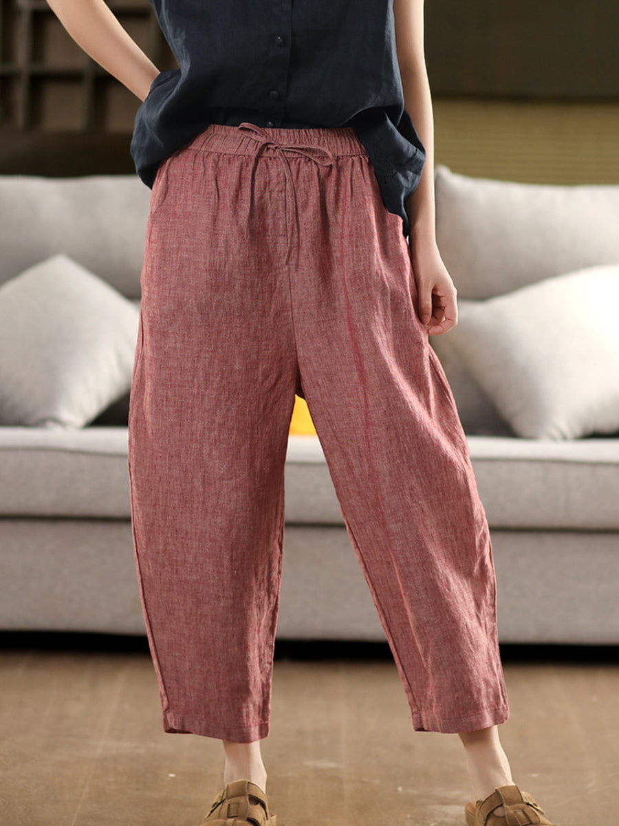 Women Retro Harem Summer Pants 100%Linen Color Pure FashionChic