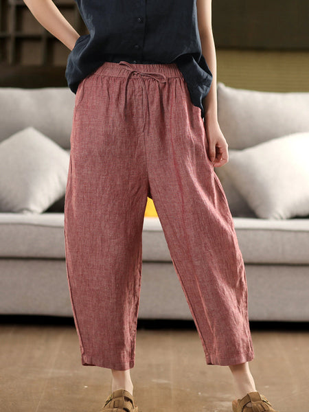 Women Retro Harem Summer Pants 100%Linen Color Pure FashionChic