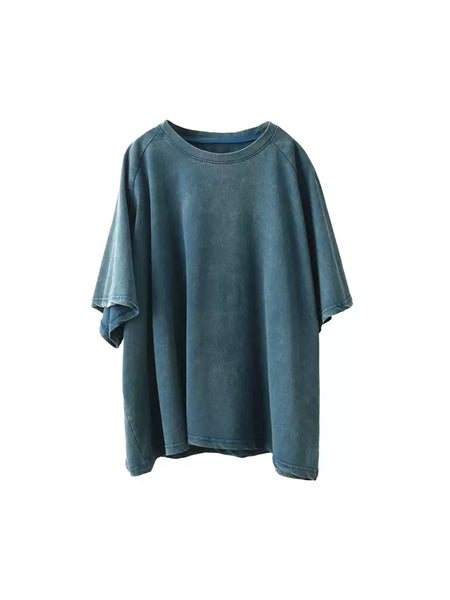 Summer 100%Cotton Women Shirt O-Neck Pure Color Casual FashionChic