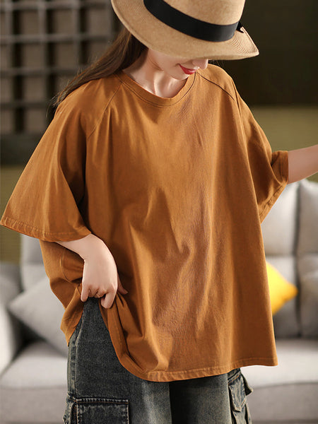 Summer 100%Cotton Women Shirt O-Neck Pure Color Casual FashionChic