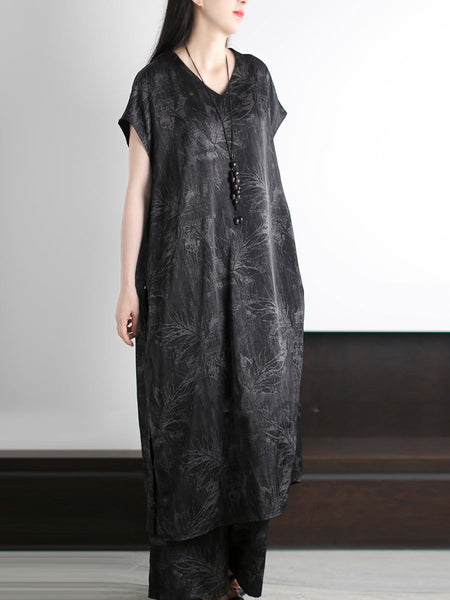 Vintage Summer Suits Flower Loose V-Neck Women FashionChic