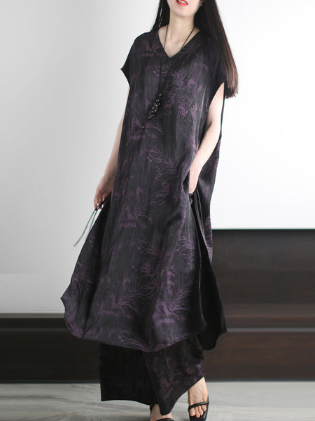 Vintage Summer Suits Flower Loose V-Neck Women FashionChic