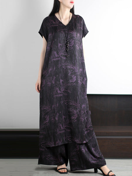 Vintage Summer Suits Flower Loose V-Neck Women FashionChic