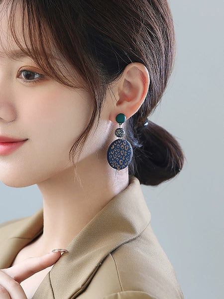 Earrings Women Vintage Round S925Sliver Wooden FashionChic