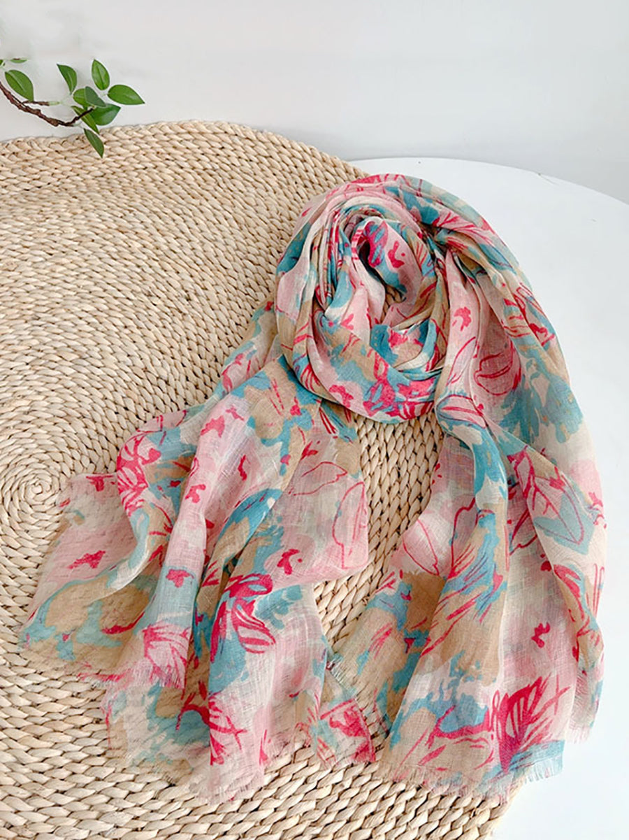 Shawl Thin Floral Artsy Scarf Summer FashionChic