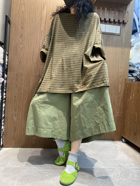 Cotton Shirt O-Neck Stripe Summer Casual Women FashionChic