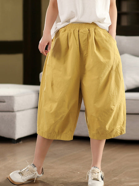 Pants 100%Cotton Casual Pure Color Cropped Women FashionChic