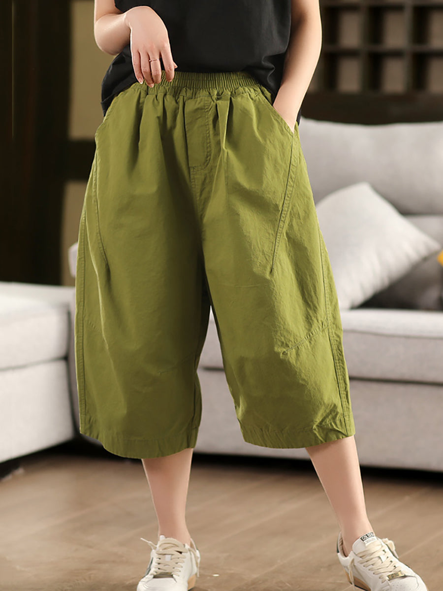 Pants 100%Cotton Casual Pure Color Cropped Women FashionChic