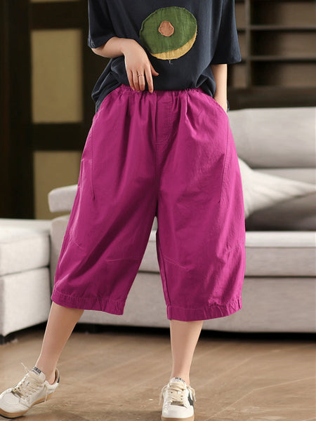 Pants 100%Cotton Casual Pure Color Cropped Women FashionChic