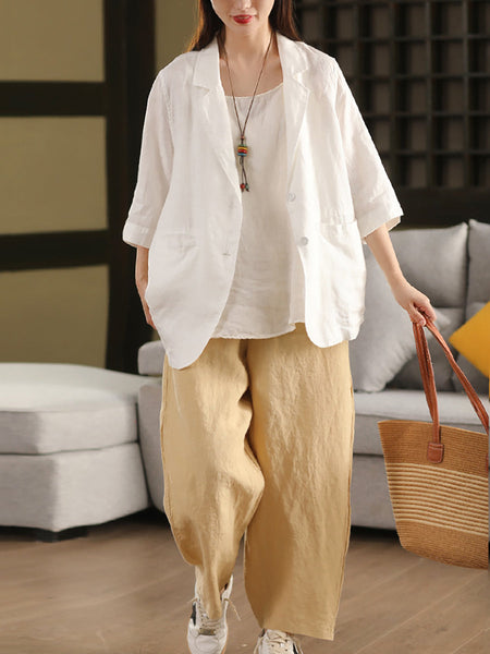 Color Summer Pure Artsy Women Coat Shirt 100%Linen FashionChic