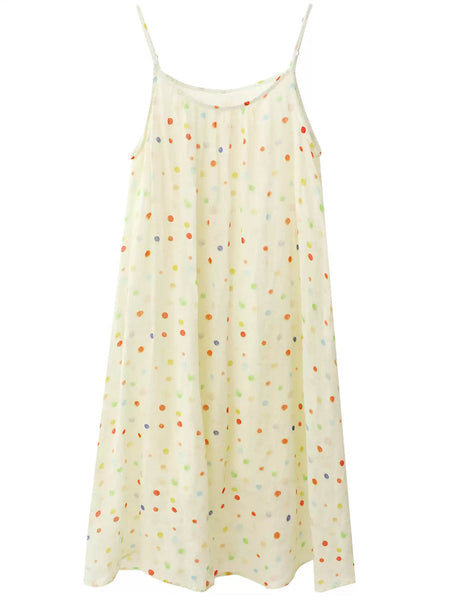 Women Vest O-Neck Artsy Summer Dress 100%Ramie Flower FashionChic