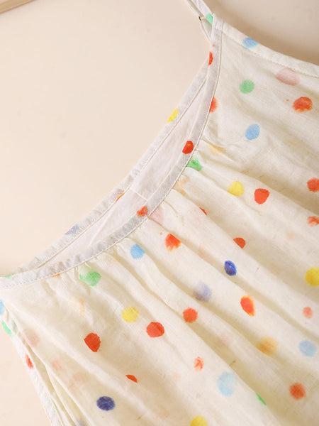 Women Vest O-Neck Artsy Summer Dress 100%Ramie Flower FashionChic