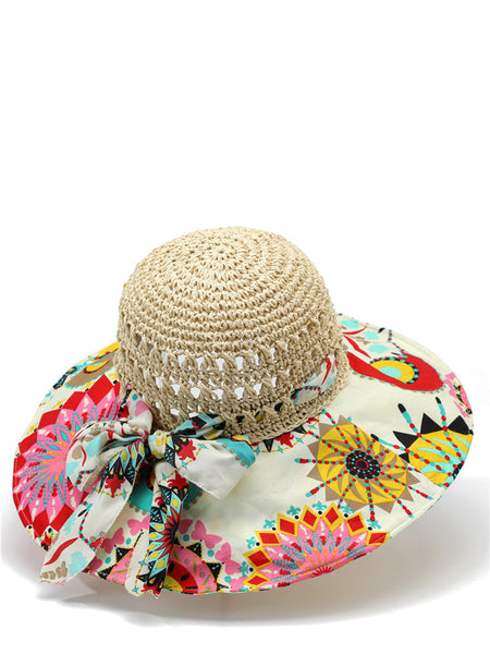 Weave Sunproof Flower Summer Hat Bohemia Women Spliced FashionChic