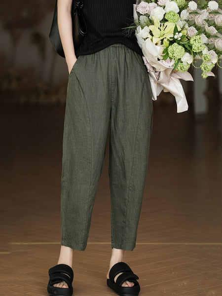 Pure Summer Harem Casual 100%Linen Pants Color Women FashionChic