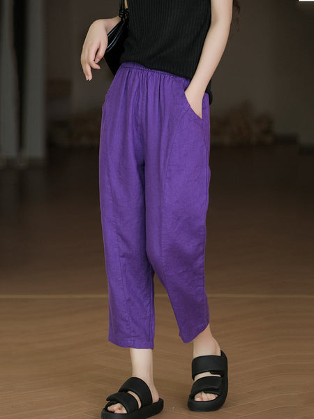 Pure Summer Harem Casual 100%Linen Pants Color Women FashionChic