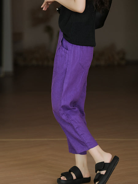 Pure Summer Harem Casual 100%Linen Pants Color Women FashionChic