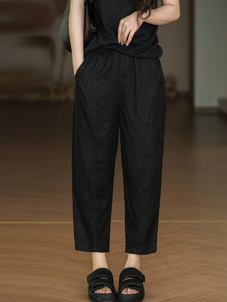 Pure Summer Harem Casual 100%Linen Pants Color Women FashionChic