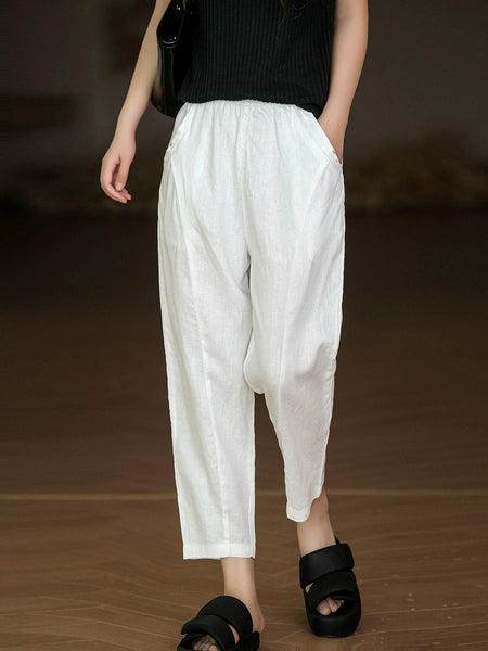Pure Summer Harem Casual 100%Linen Pants Color Women FashionChic