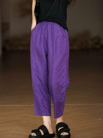 Pure Summer Harem Casual 100%Linen Pants Color Women FashionChic