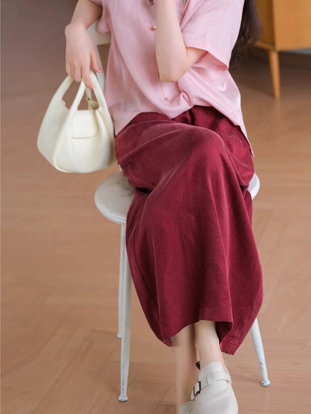 Summer Straight Women Color Pure Skirt Linen FashionChic