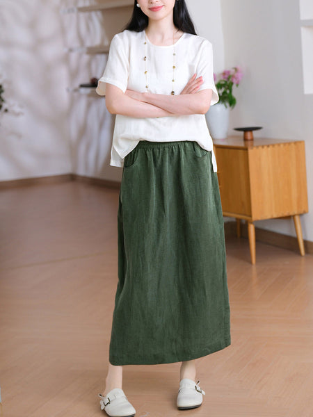 Summer Straight Women Color Pure Skirt Linen FashionChic