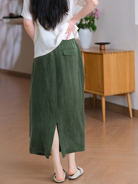 Summer Straight Women Color Pure Skirt Linen FashionChic
