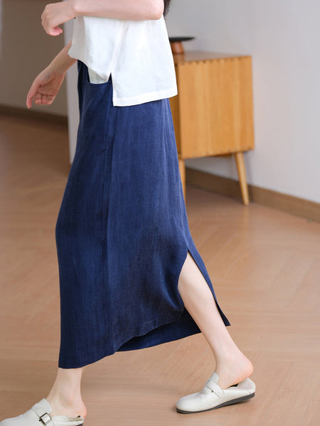 Summer Straight Women Color Pure Skirt Linen FashionChic