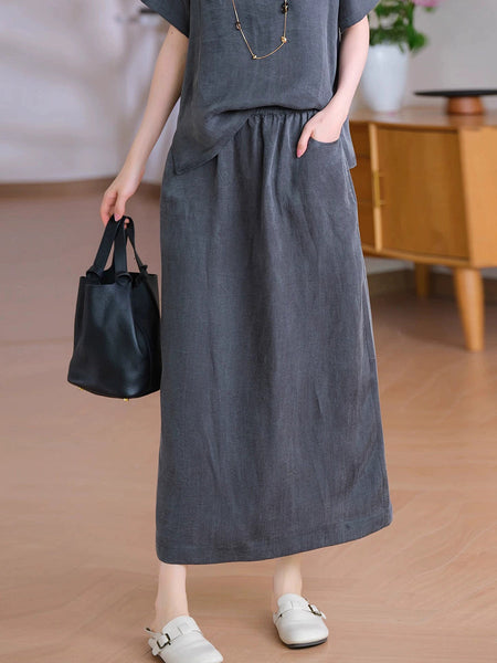 Summer Straight Women Color Pure Skirt Linen FashionChic