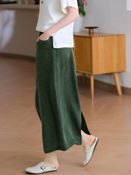 Summer Straight Women Color Pure Skirt Linen FashionChic