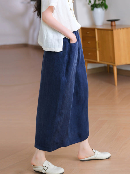 Summer Straight Women Color Pure Skirt Linen FashionChic