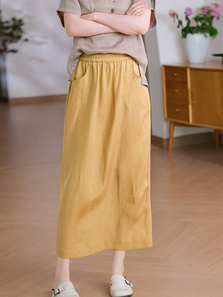 Summer Straight Women Color Pure Skirt Linen FashionChic