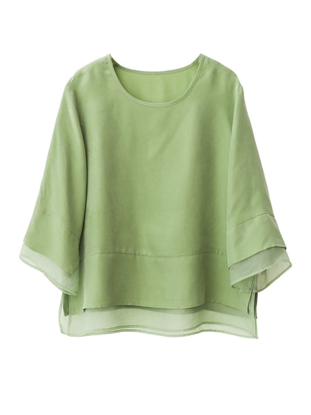 Color Pure Summer O-Neck Spliced Women Shirt Artsy FashionChic