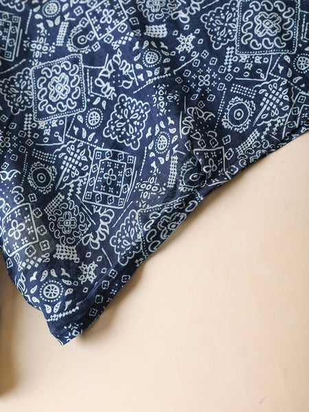 Shirt Print Women Collar Summer Turn-down Artsy 100%Ramie FashionChic