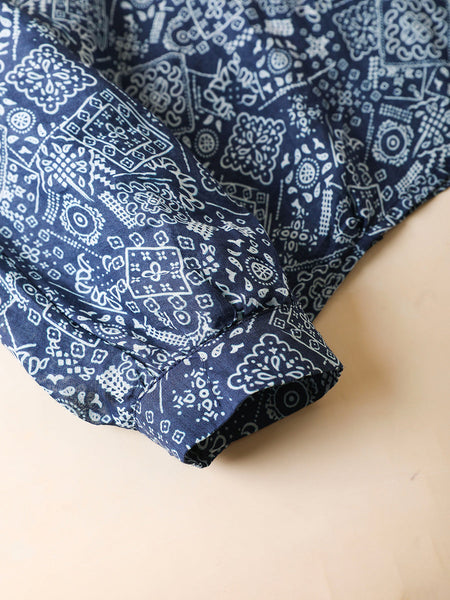 Shirt Print Women Collar Summer Turn-down Artsy 100%Ramie FashionChic