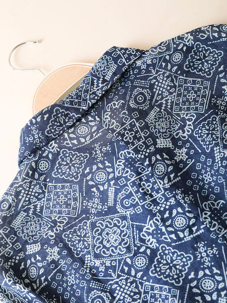 Shirt Print Women Collar Summer Turn-down Artsy 100%Ramie FashionChic