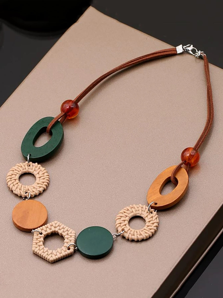Women Geometric Wooden Necklace Ethnic FashionChic
