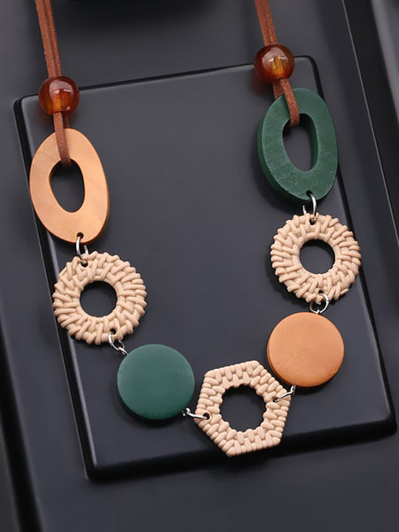 Women Geometric Wooden Necklace Ethnic FashionChic