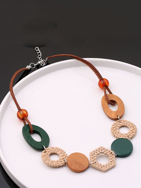 Women Geometric Wooden Necklace Ethnic FashionChic