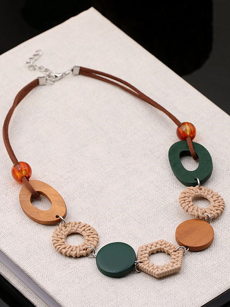 Women Geometric Wooden Necklace Ethnic FashionChic