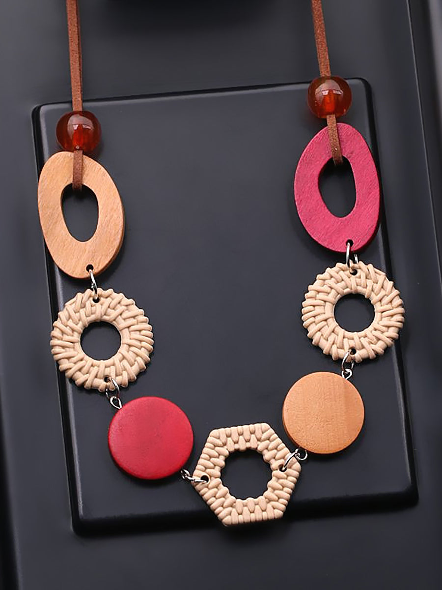 Women Geometric Wooden Necklace Ethnic FashionChic