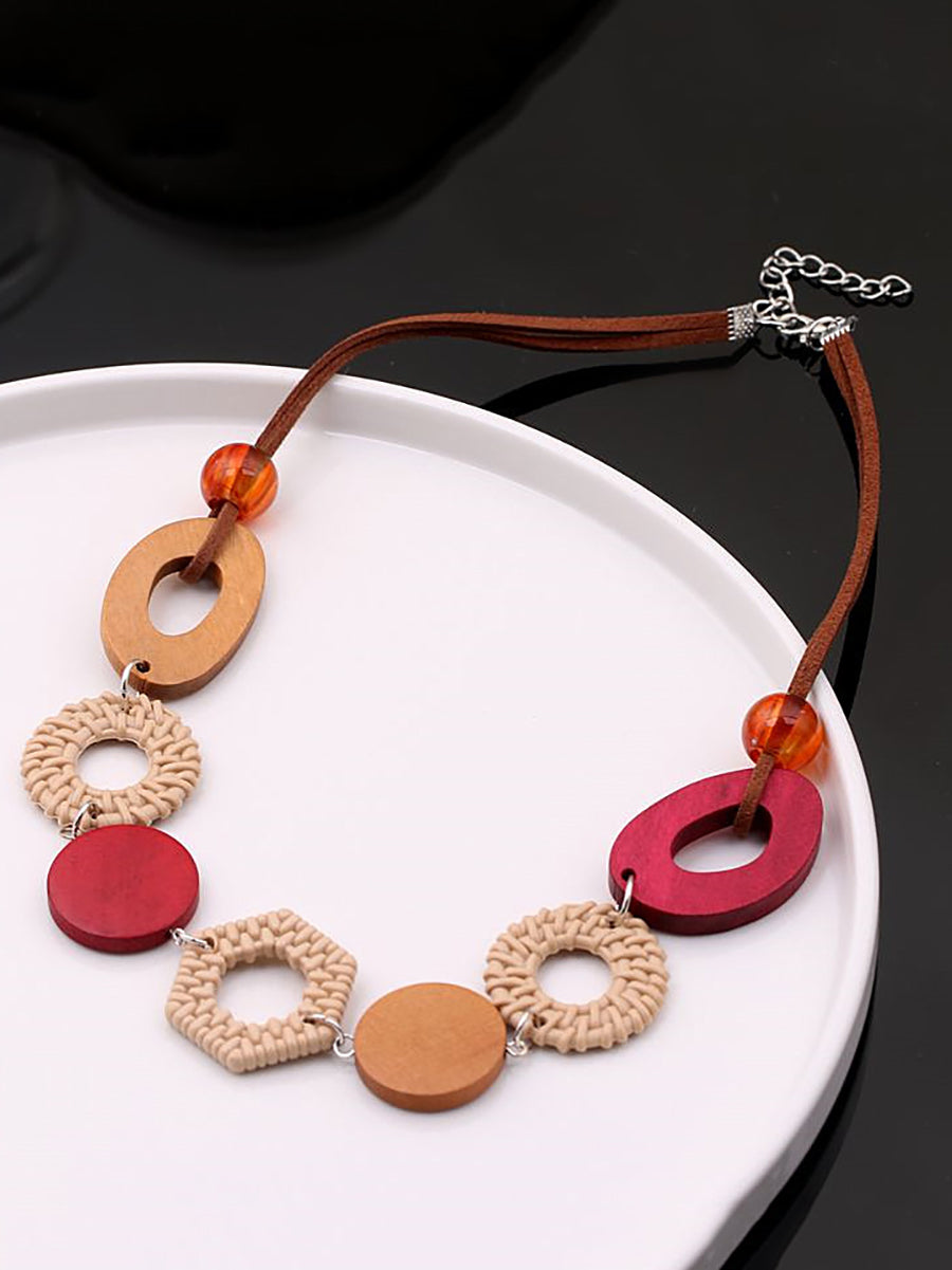 Women Geometric Wooden Necklace Ethnic FashionChic