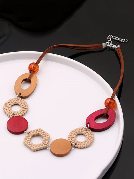 Women Geometric Wooden Necklace Ethnic FashionChic