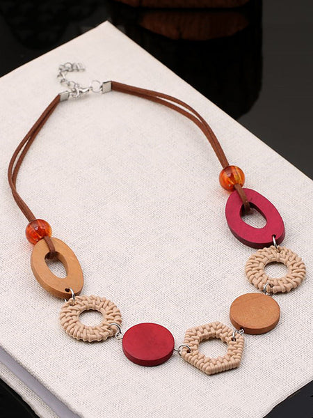 Women Geometric Wooden Necklace Ethnic FashionChic