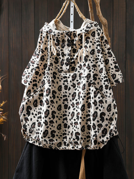 Summer Hooded Shirt Leopard Women Artsy FashionChic