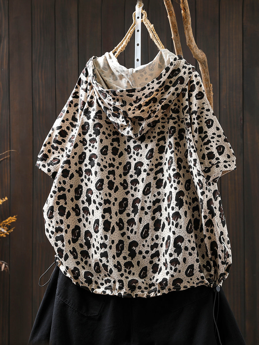 Summer Hooded Shirt Leopard Women Artsy FashionChic